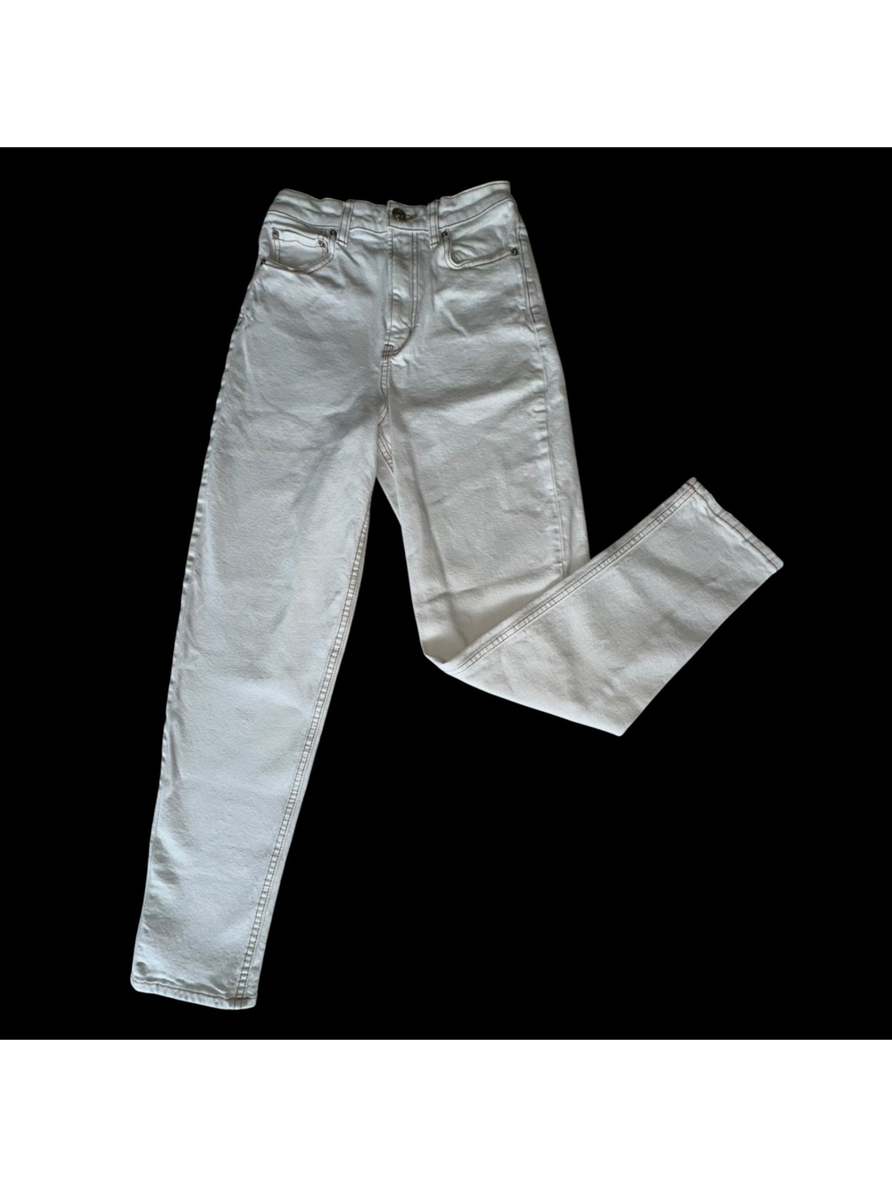 H&M Divided Womens Jeans SZ 4 White/Ivory High Rise Straight Leg Contrast Stitch
